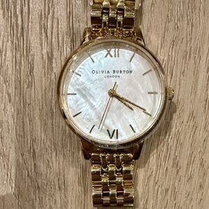 Olivia Burton Gold Bracelet Watch with Pearl White Face